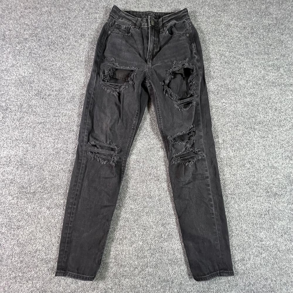 American Eagle Skinny Jeans Womens 00 Black Distressed High Rise Denim